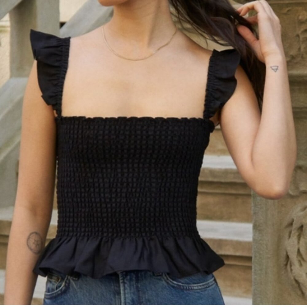 Reformation smocked linen top | black Junebug